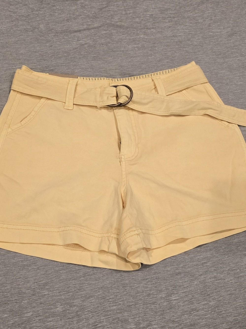 BKE Pale Yellow High-Waist Belted Cotton Shorts from Buckle